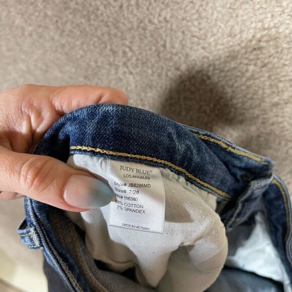Judy Blue Boyfriend Jeans Womens 7/28 Blue Mid Rise‎ Denim Distressed Destroyed - Picture 11 of 12